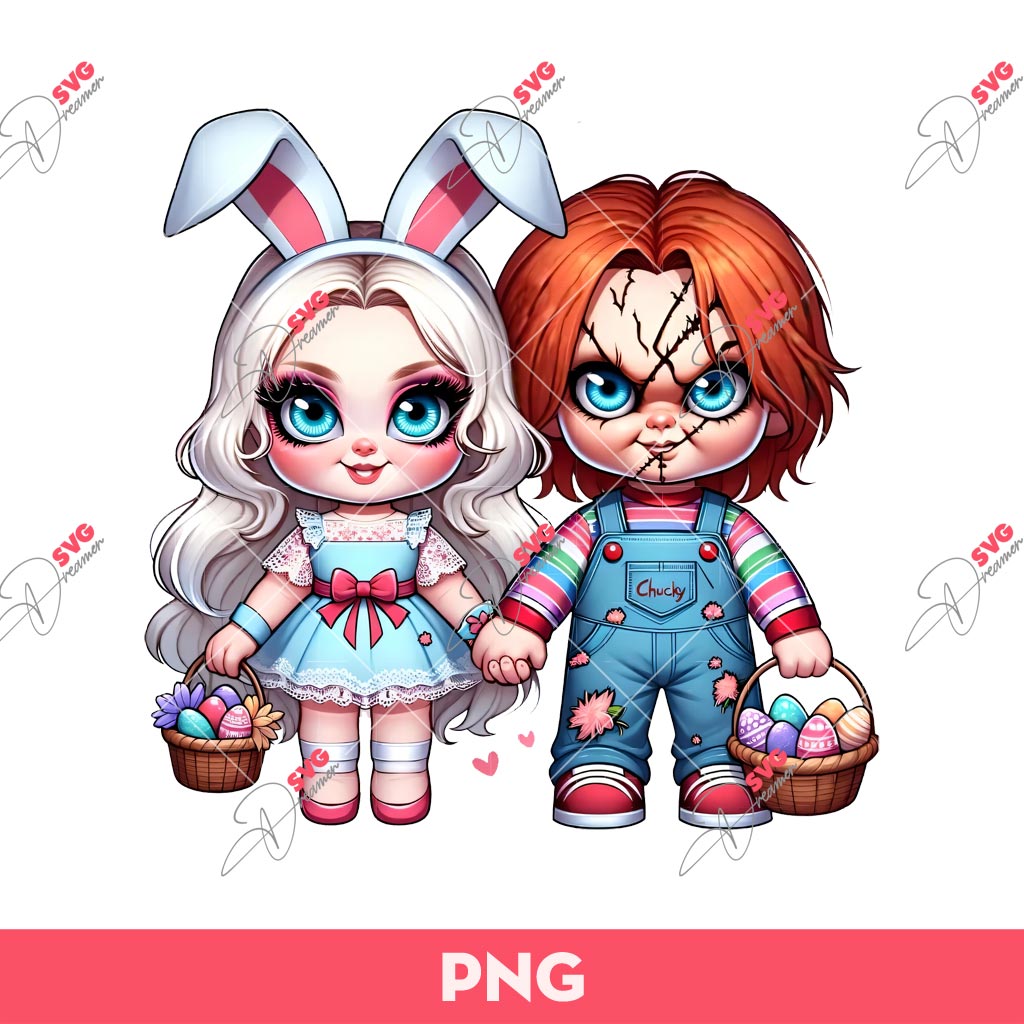 Horror Chucky Easter Couple PNG, Horror Easter PNG, Easter Chucky PNG