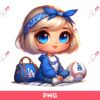 Cute Cartoon Girl Messy Bun Hair Baseball PNG, Cartoon Girl LA Dodgers Baseball PNG