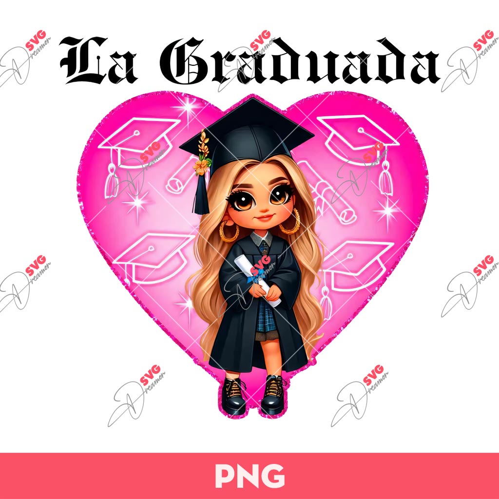 La Graduada PNG, Chicana Guera Graduate PNG Sublimation, La Girl Graduate Pink Backdrop PNG