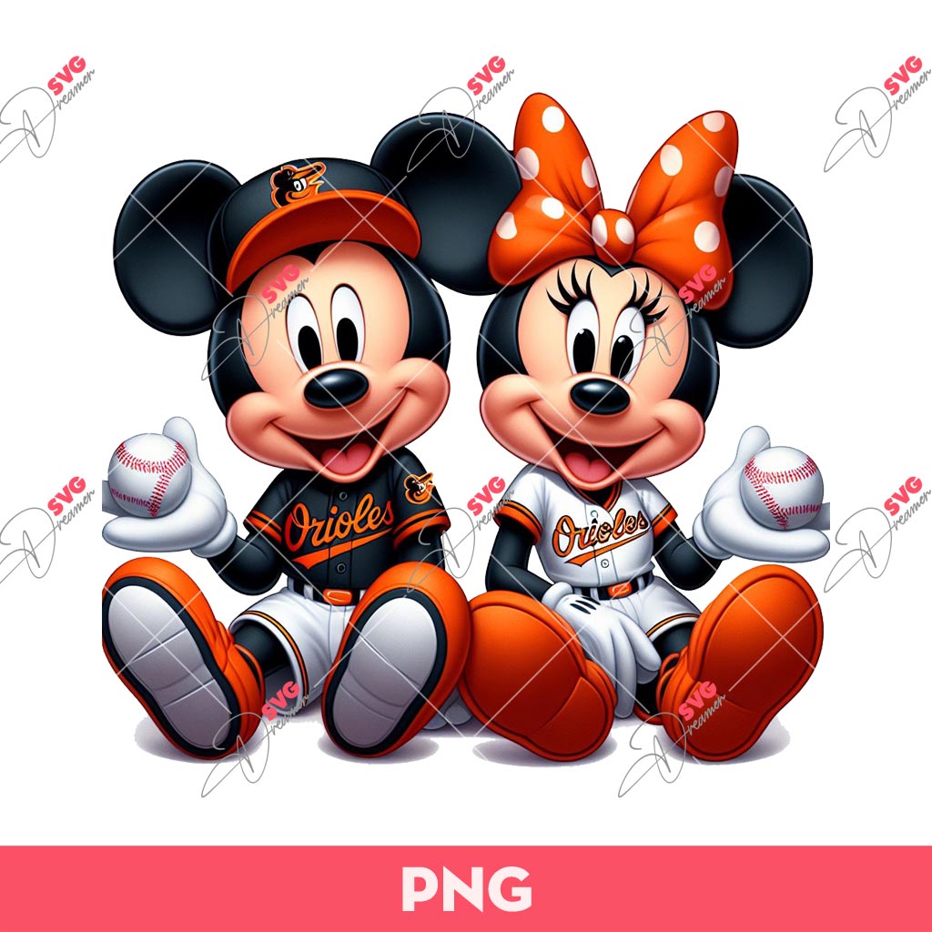 Mickey And Minnie Baltimore Orioles PNG, Disney Mouse Baseball Fan PNG