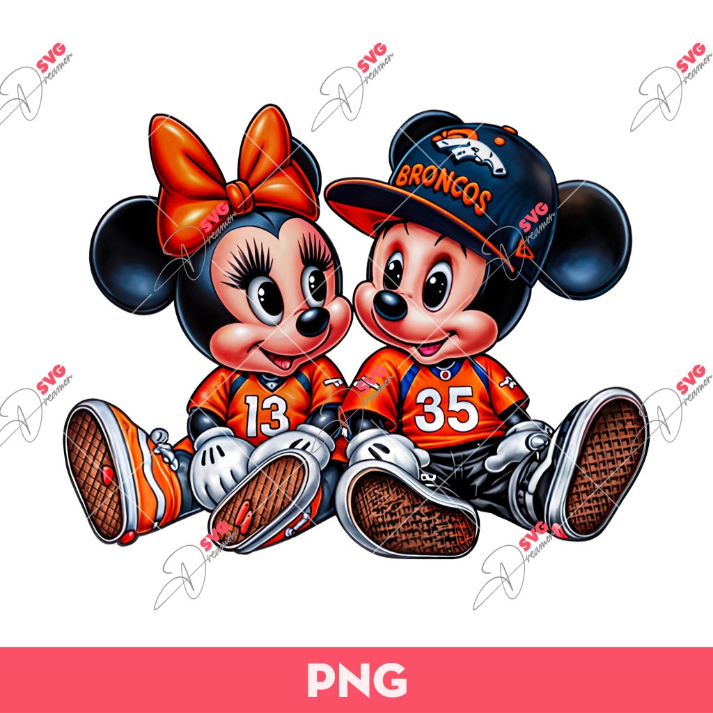Mickey And Minnie Denver Broncos Football PNG, Disney Mouse NFL Denver Broncos PNG