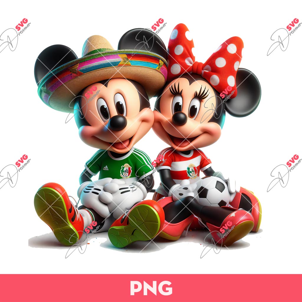Mickey And Minnie Mexico Soccer PNG, Disney Mouse Fan Mexico Sport PNG