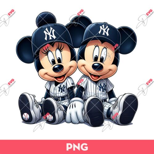 Mickey And Minnie Mouse Yankees Fan PNG, Disney New York Yankees Baseball PNG