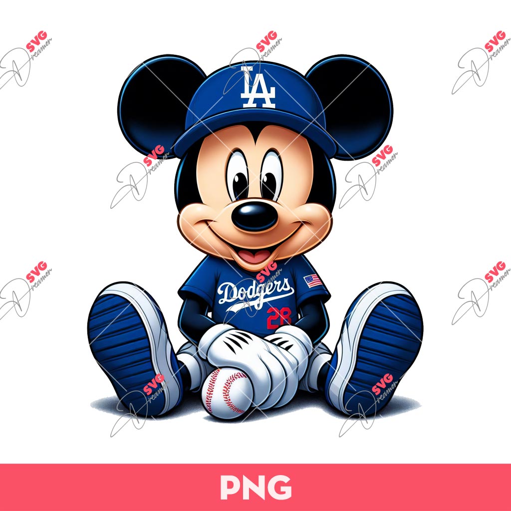 Mickey LA Dodgers Baseball PNG, Disney Mickey Mouse Baseball PNG