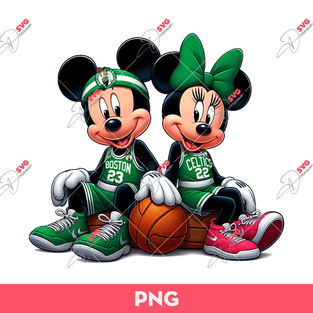 Mickey Minnie Boston Celtics Basketball PNG, Disney Basketball PNG