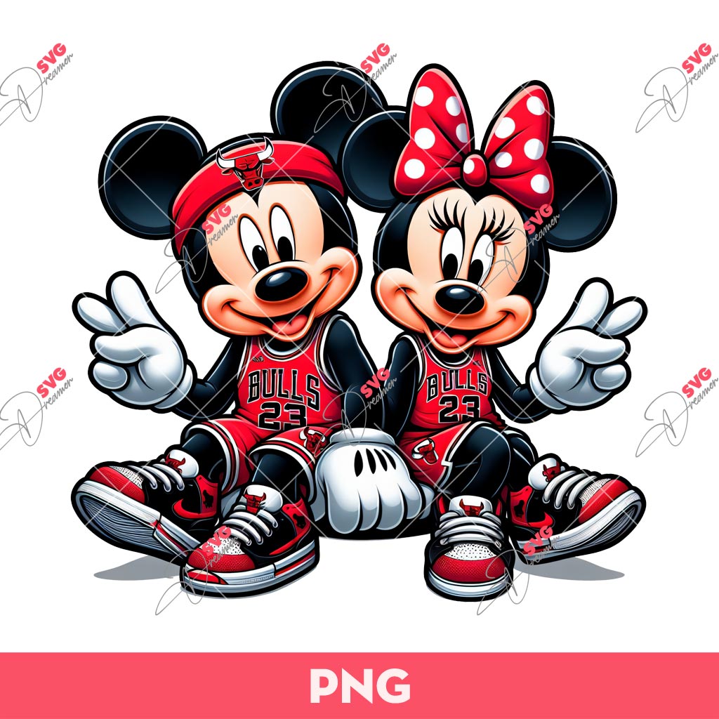 Mickey Minnie Chicago Bulls Basketball PNG, Disney Basketball PNG, Mickey And Minnie Sport PNG