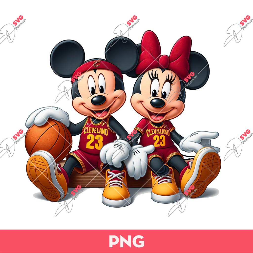 Mickey Minnie Cleveland Cavaliers Basketball PNG, Disney Mouse Basketball Team PNG