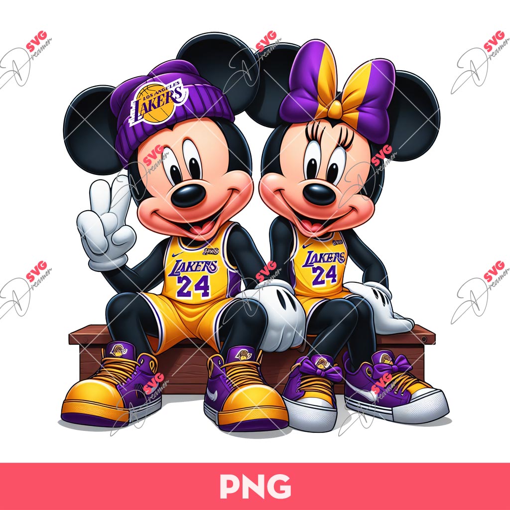 Mickey Minnie Lakers PNG, Disney Mickey And Minnie LA Lakers Basketball PNG