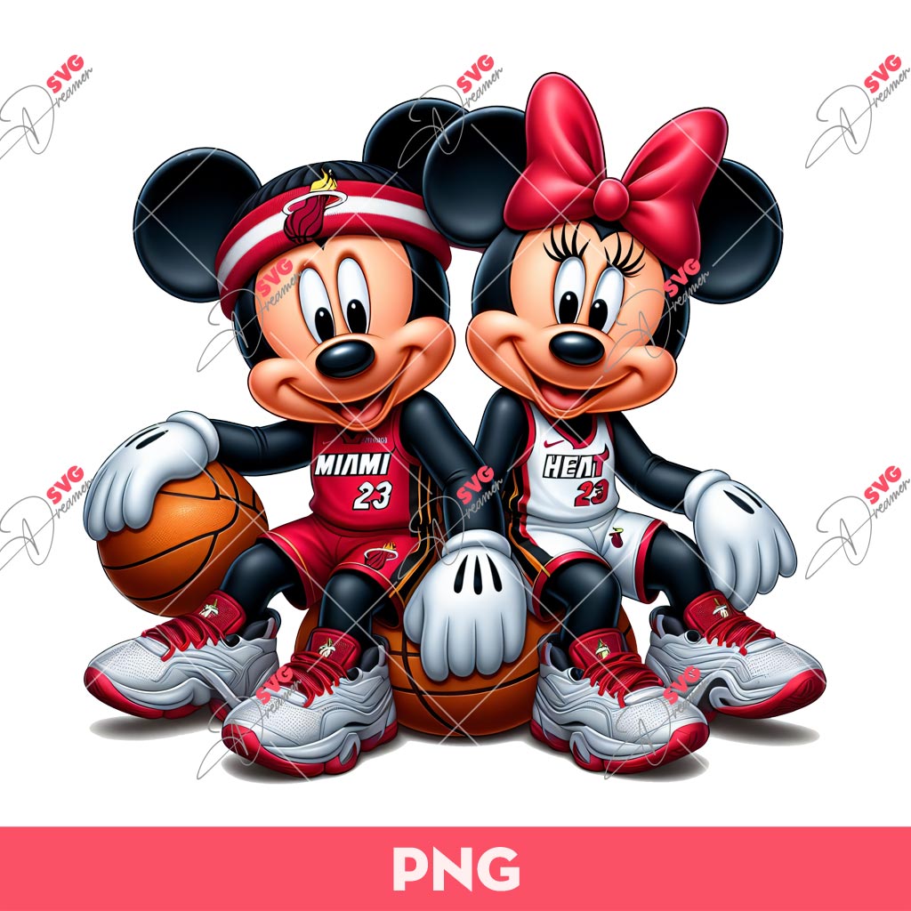 Mickey Minnie Miami Heat Basketball PNG, Mickey Mouse Miami Heat PNG, Disney Mouse Basketball PNG