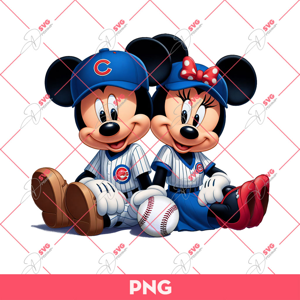 Mickey Minnie Mouse Fan Chicago Cubs Baseball PNG, Disney Baseball PNG, Mickey Minnie Baseball PNG