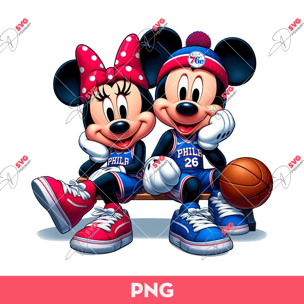 Mickey Minnie Philadelphia 76ers Basketball PNG, Disney Mickey Minnie 76Ers Basketball PNG