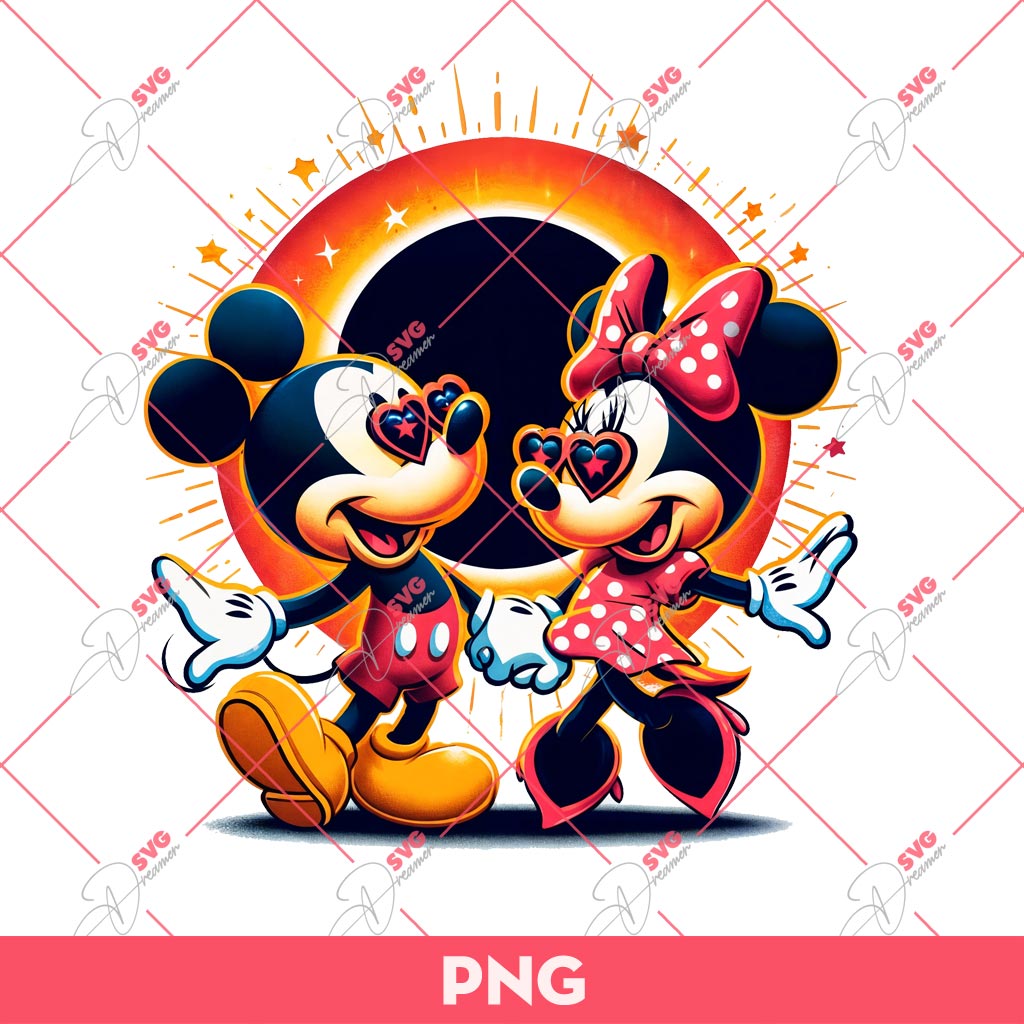 Mickey Minnie Solar Eclipse April 2024 PNG, Total Solar Eclipse 2024 PNG
