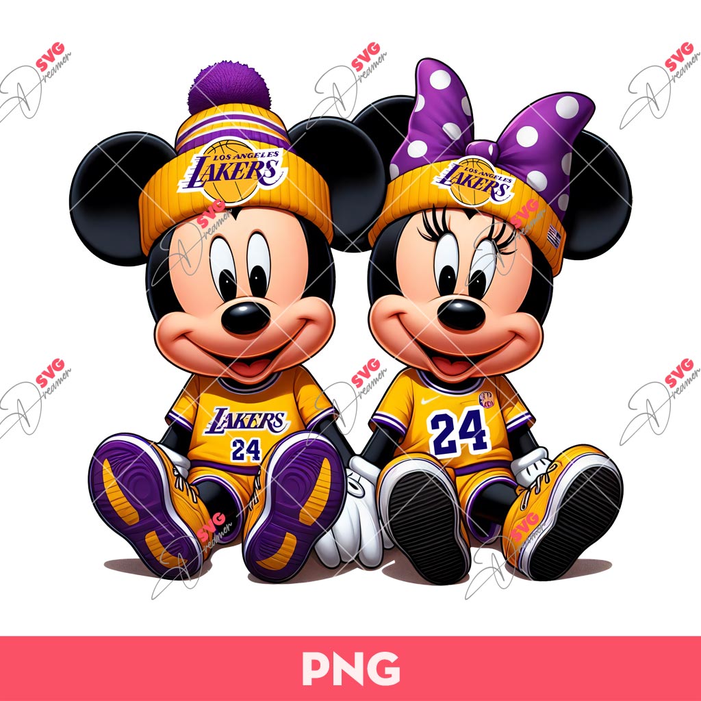 Minnie And Mickey Mouse LA Lakers Basketball PNG, Mickey Minnie Basketball PNG, Disney Mouse Lakers PNG