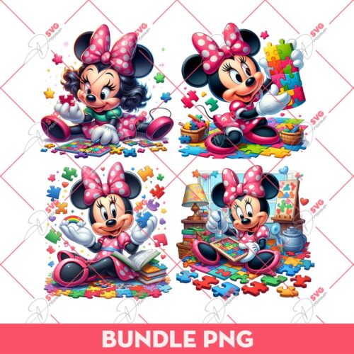 Minnie Mouse Autism PNG, Minnie With Puzzle Game PNG, Autism Awareness Disney Minnie PNG