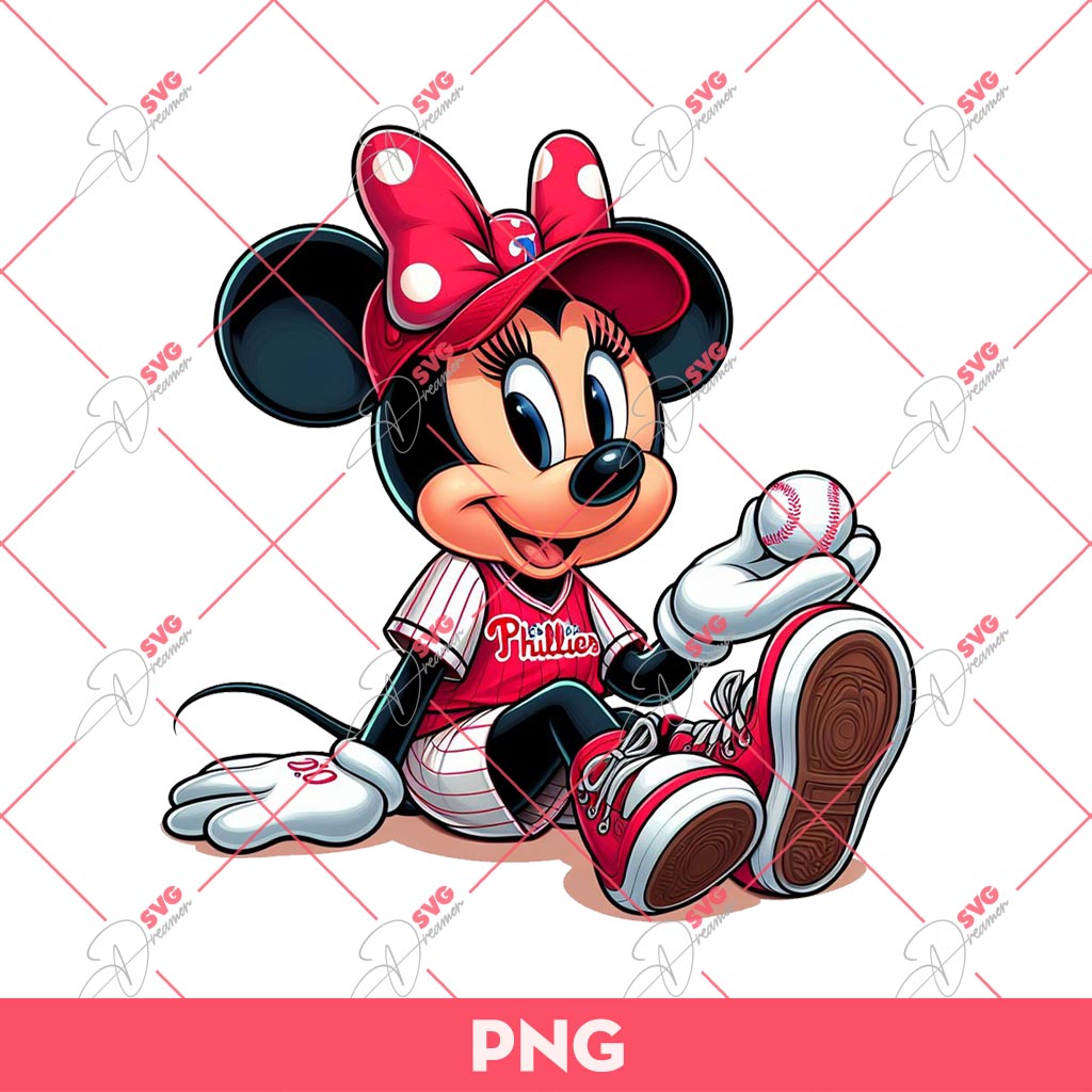 Minnie Mouse Baseball Player Phillies PNG, Minnie Philadelphia Phillies PNG