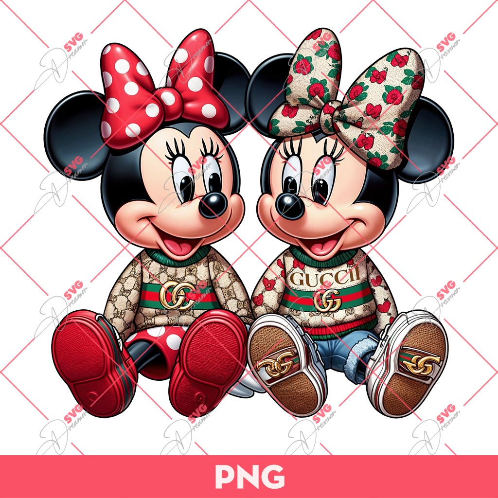 Minnie Mouse Gucci PNG, Cute Disney Mouse Wearing Gucci Fashion PNG