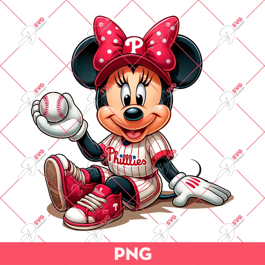Minnie Mouse Philadelphia Phillies Baseball PNG, Minnie Phillies Sport PNG
