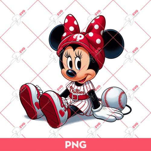 Minnie Mouse Phillies Fan PNG, Disney Minnie Philadelphia Phillies PNG, Minnie Baseball Player Phillies PNG