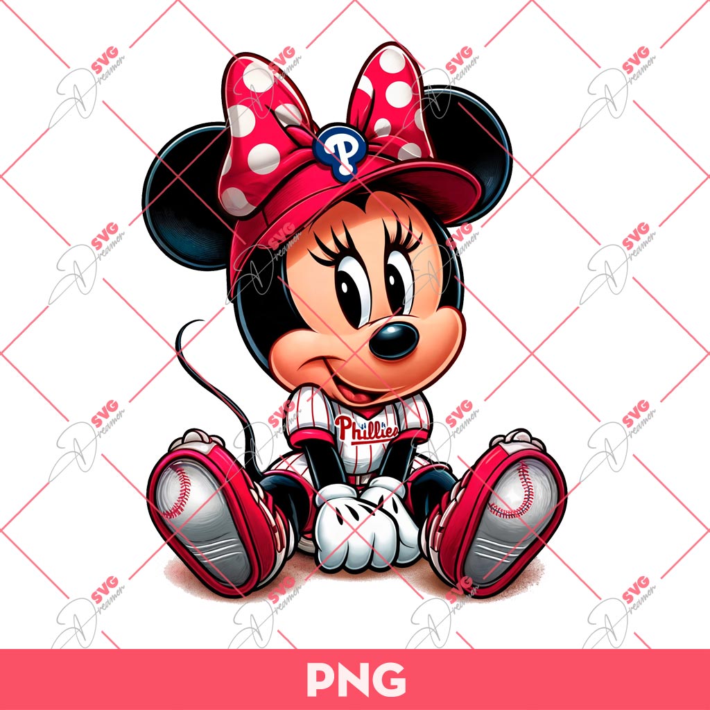 Minnie Philadelphia Phillies Baseball PNG, Disney Mouse Baseball PNG