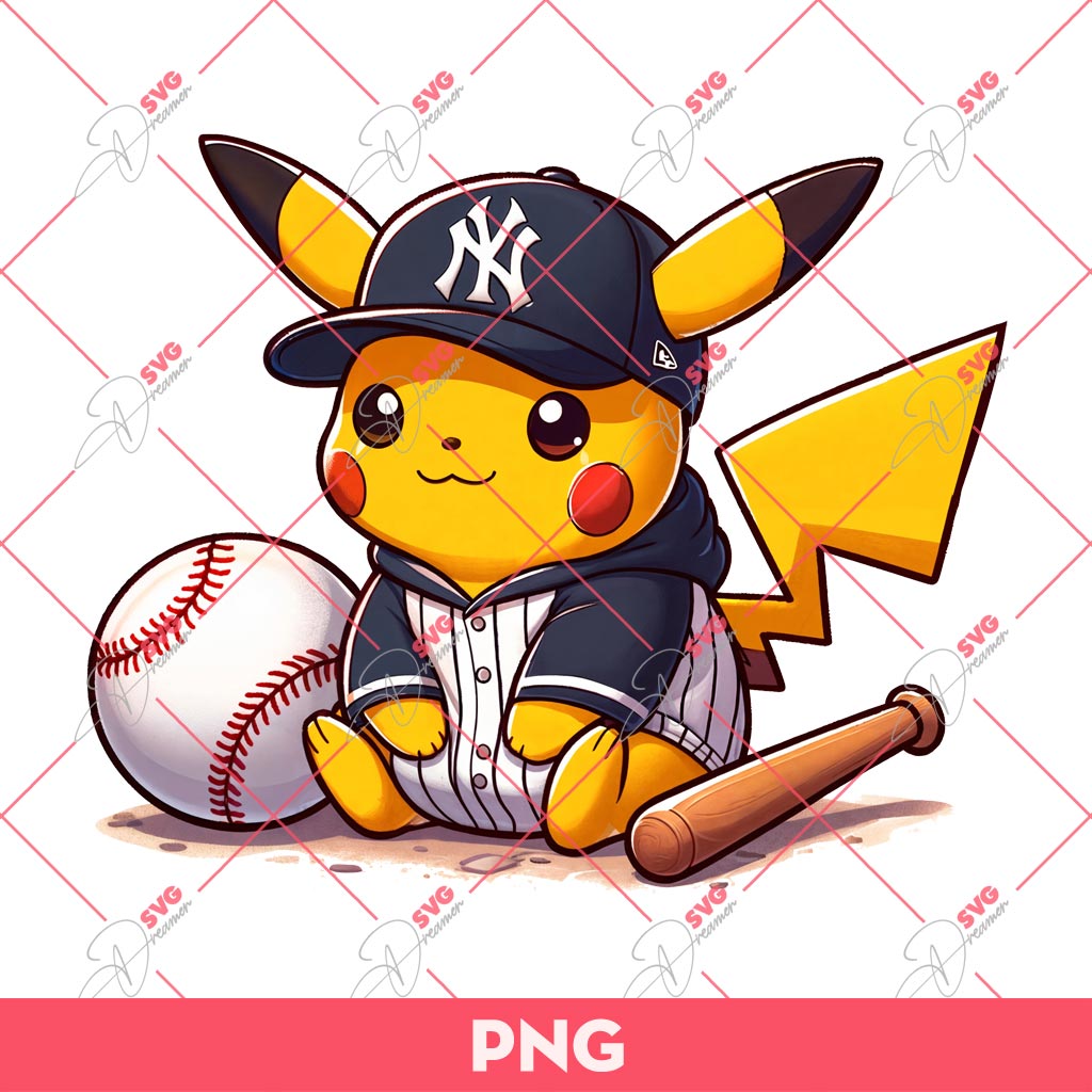 New York Yankees Pikachu Fan Baseball PNG, Pikachu Yankees PNG, Pikachu MLB Baseball PNG
