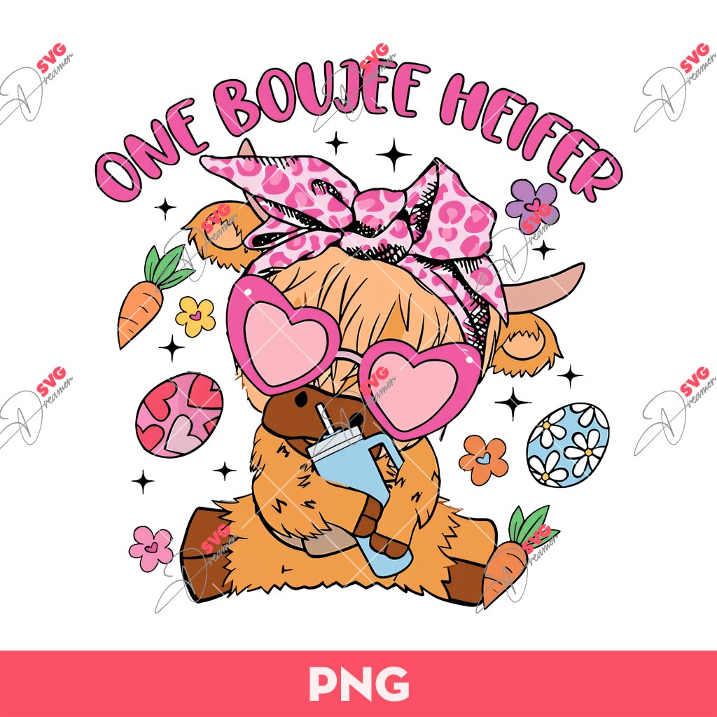 One Boujee Heifer Easter PNG, Easter Highland Cow PNG, Cute Cow Easter PNG