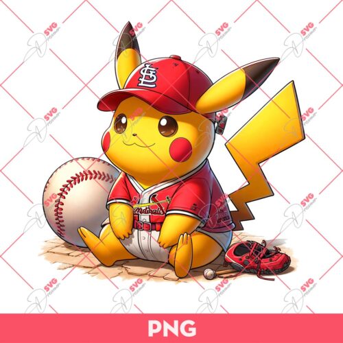 Pikachu Cardinals PNG, Pokemon Pikachu MLB Baseball PNG, Pikachu St Louis Cardinals PNG