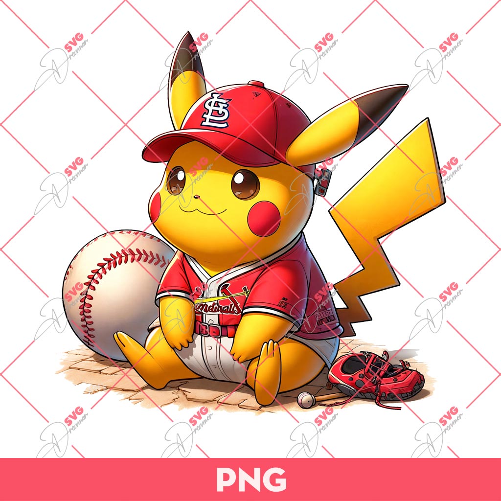Pikachu Cardinals PNG, Pokemon Pikachu MLB Baseball PNG, Pikachu St Louis Cardinals PNG