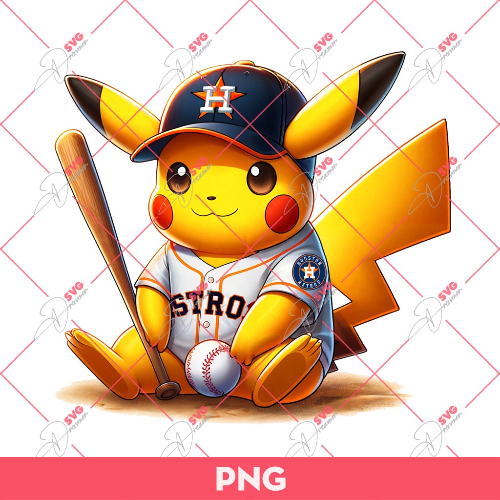 Pikachu Houston Astros Baseball PNG, Pokemon Pikachu Astros MLB PNG