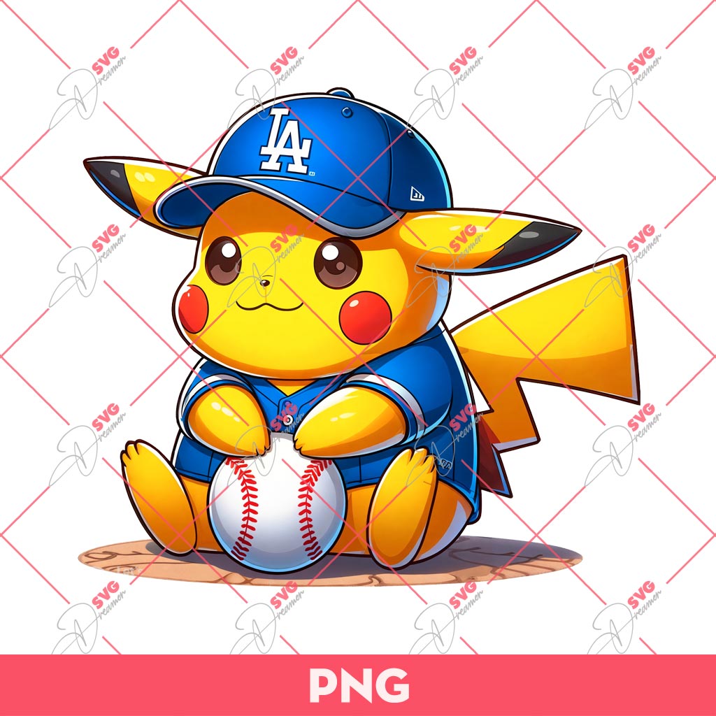 Pikachu LA Dodgers Fan PNG, Pokemon Baseball PNG, Pikachu MLB Baseball PNG