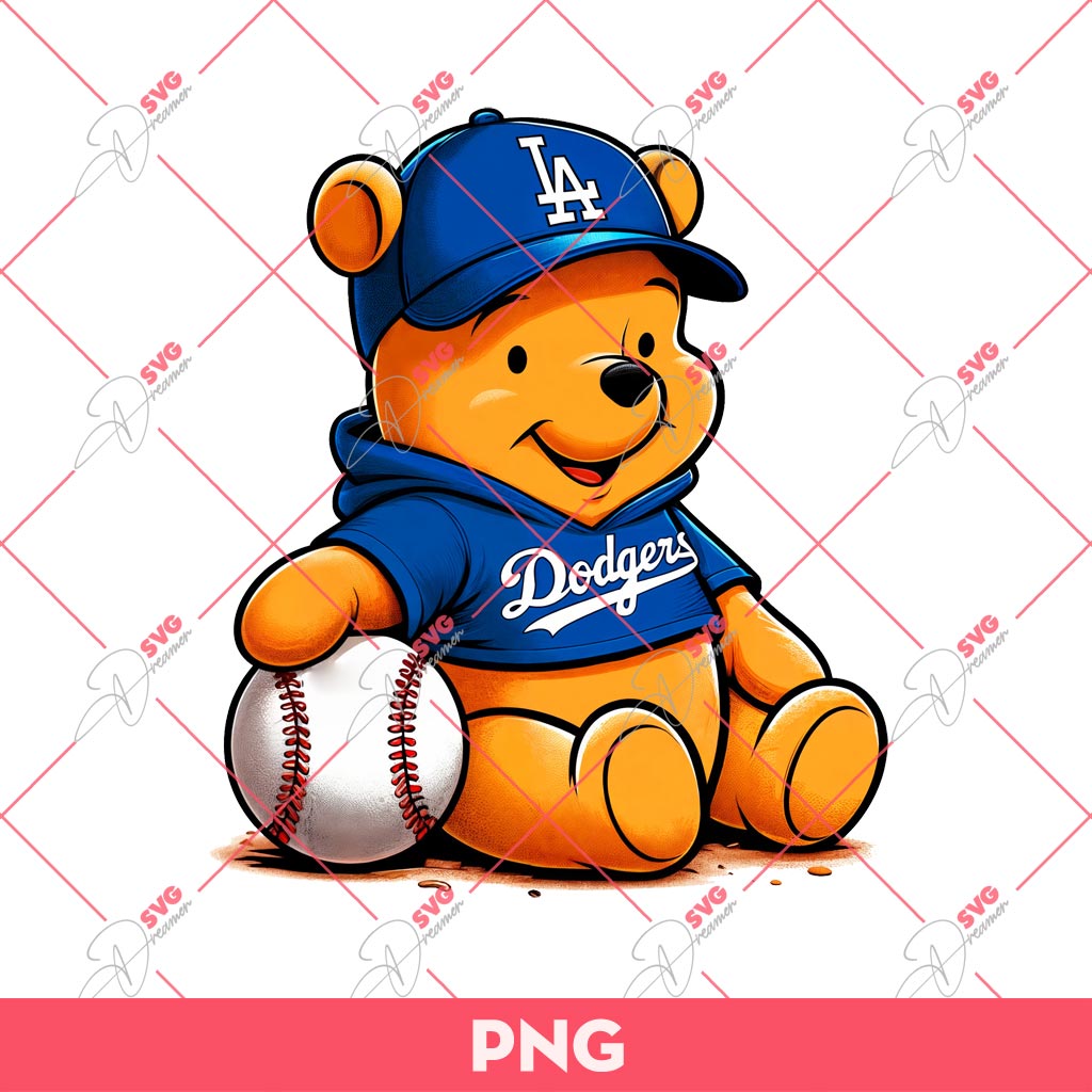 Pooh Bear Dodgers Fan PNG, Winnie The Pooh Baseball PNG, Pooh Los Angeles Dodgers PNG