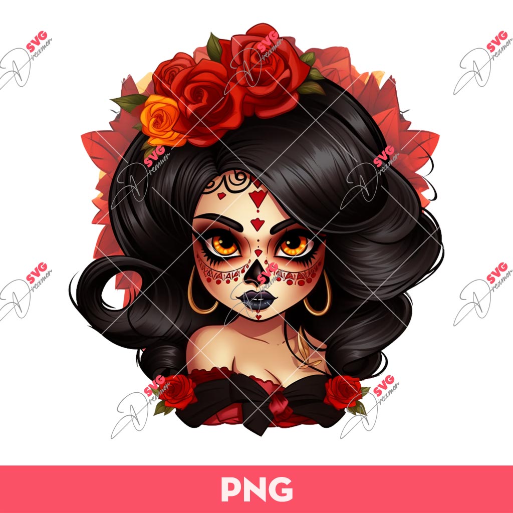 Red Catrina PNG, Chicana PNG