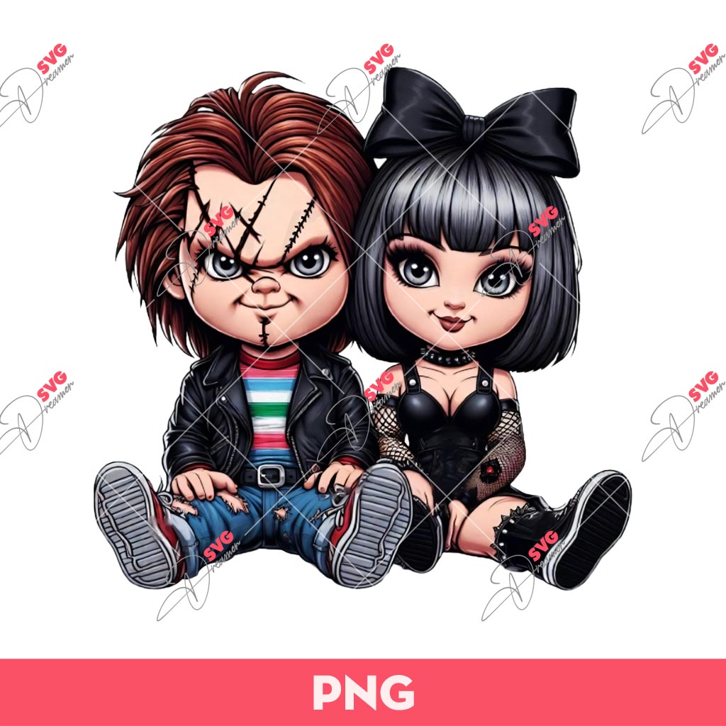 Scary Chucky Doll And Bride PNG, Horror Couple PNG, Chucky And Tiffany PNG