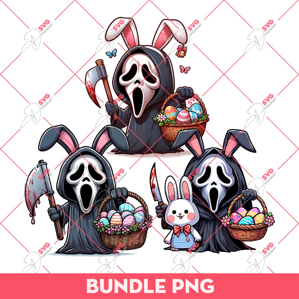 Bundle Scream Easter PNG, Scream Bunny PNG, Horror Characters Easter PNG (3 Designs)