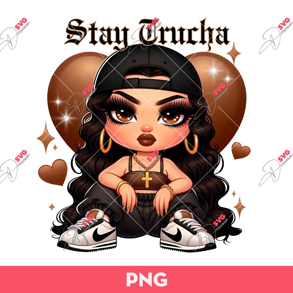 Stay Trucha PNG, Chicano Cute Girl Stay Trucha PNG, Chola Valentine Girl PNG