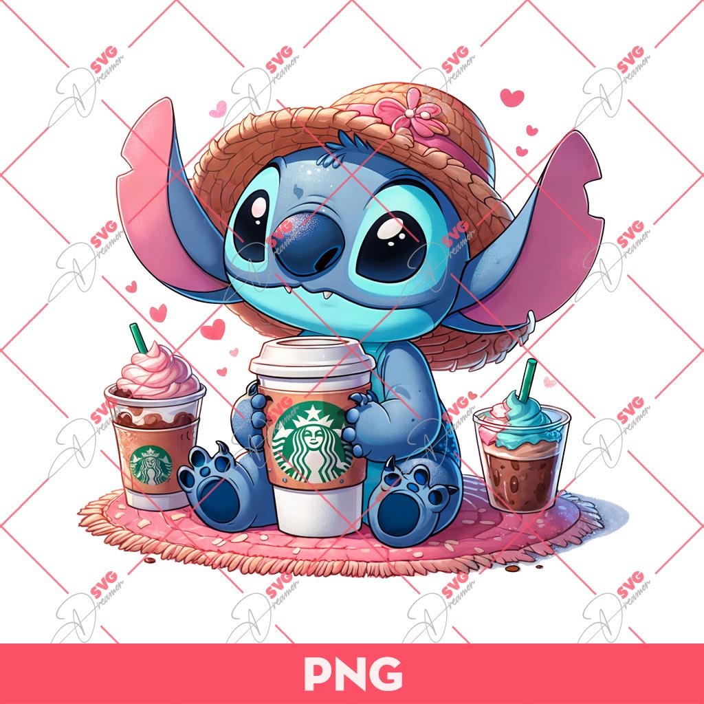 Stitch Drinks Starbucks Coffee PNG, Stitch And Coffee PNG