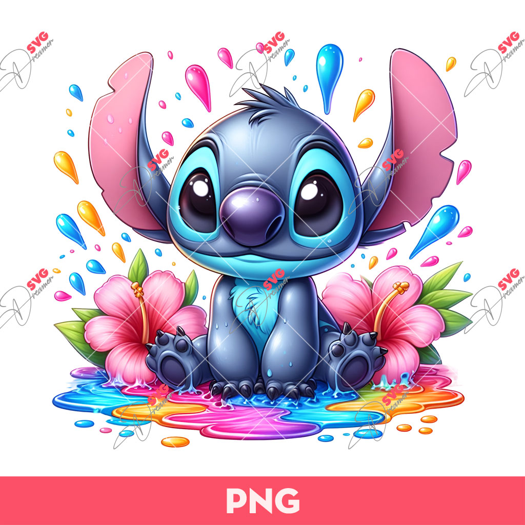 Stitch Flower PNG, Cute Stitch PNG