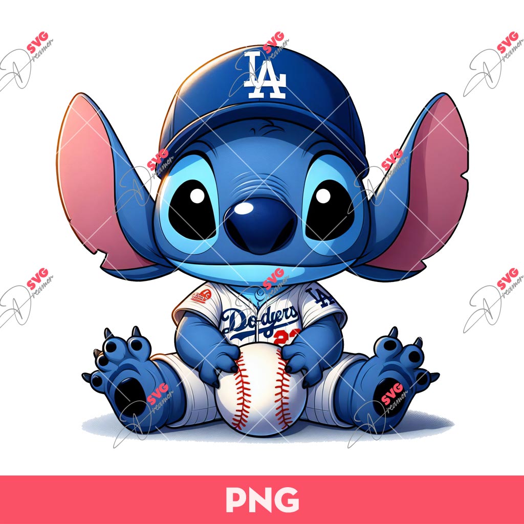 Stitch LA Dodgers Baseball PNG, Cute Stitch Baseball PNG