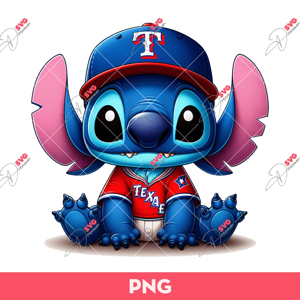 Stitch Texas Rangers Baseball PNG, Disney Stitch Fan Rangers Baseball PNG