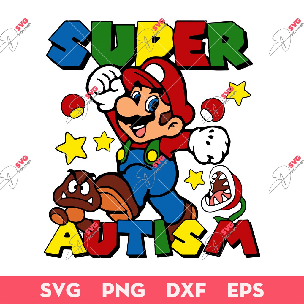 Super Mario Autism SVG PNG, Autism Awareness Game SVG PNG, Autism Kids SVG PNG