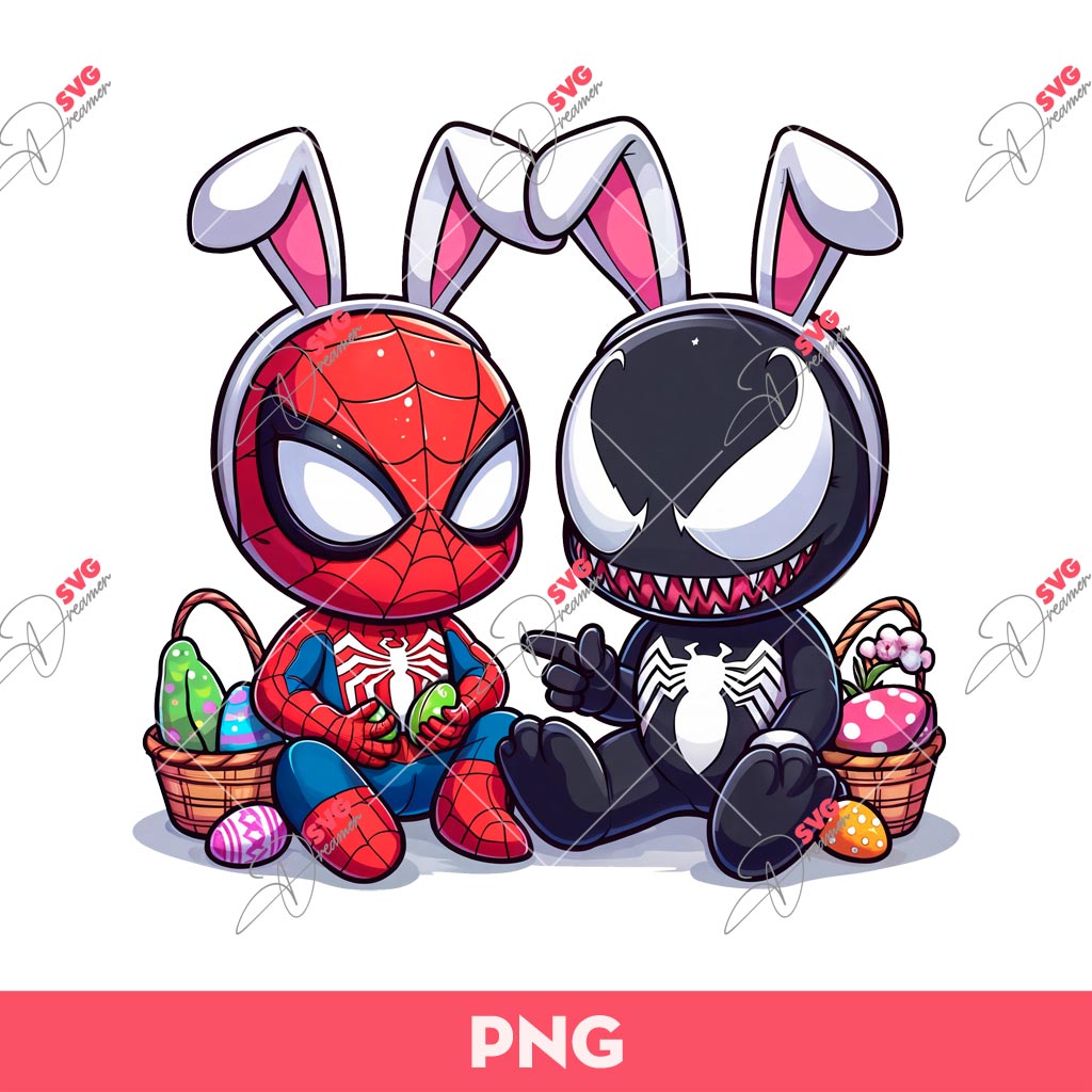Venom And Spider Man Easter PNG, Spider Man Venom Bunny Easter PNG, Marvel Happy Easter PNG