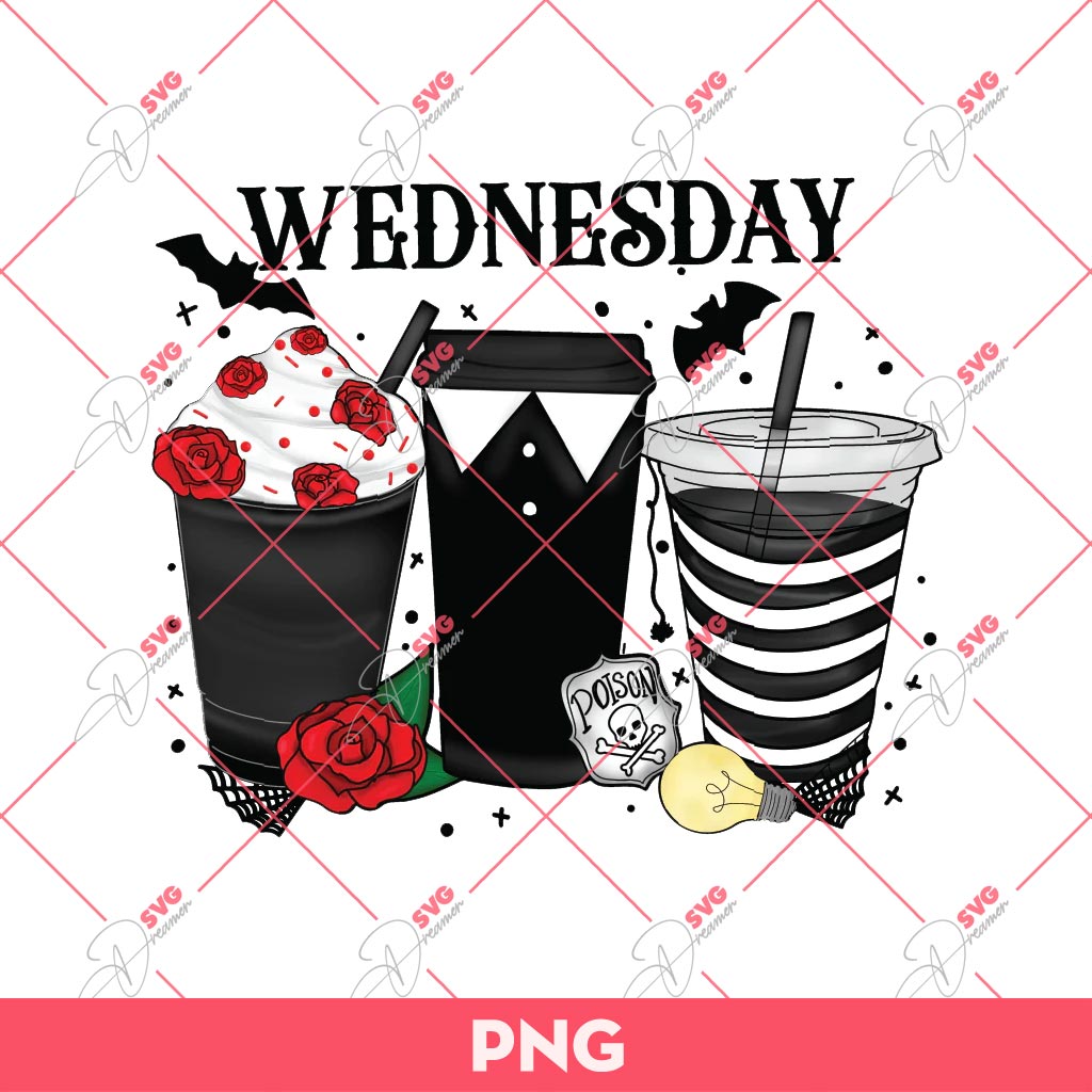 Wednesday Cups PNG, Wednesday Addams Coffee PNG