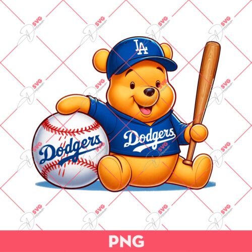 Winnie The Pooh Fan LA Dodgers PNG, Pooh Dodgers Baseball PNG, Pooh Bear Los Angeles Dodgers PNG