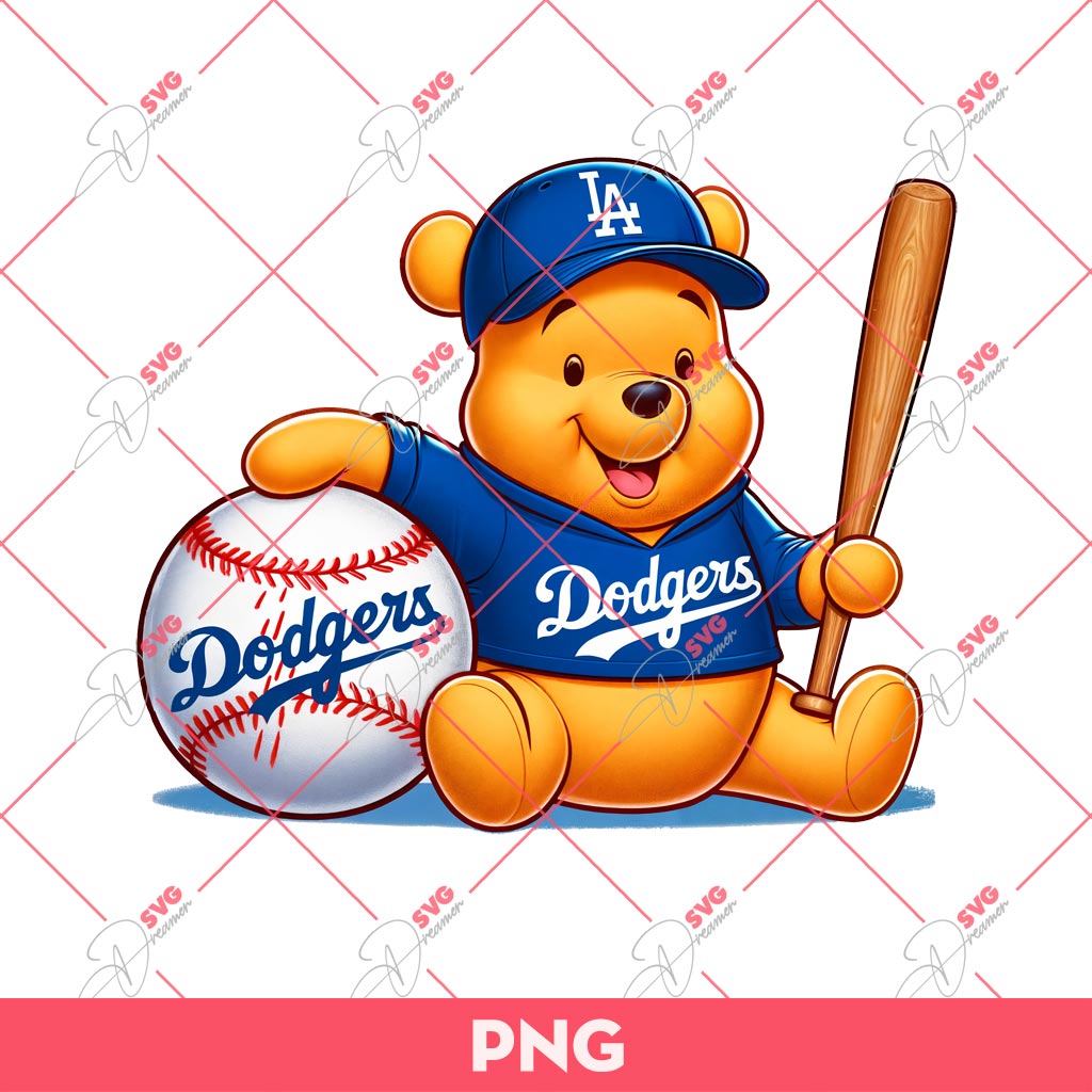 Winnie The Pooh Fan LA Dodgers PNG, Pooh Dodgers Baseball PNG, Pooh Bear Los Angeles Dodgers PNG