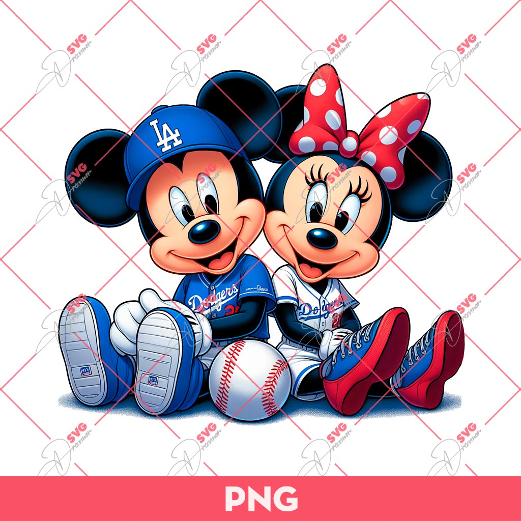 Bundle Mickey And Minnie Dodgers PNG, Disney Mouse LA Dodgers PNG, Mickey Minnie Baseball PNG
