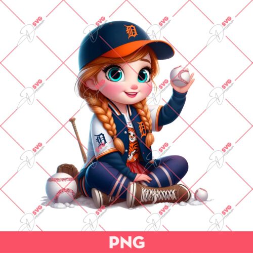 Anna Frozen Detroit Tigers PNG, Disney Princess Baseball PNG, Anna Tigers Baseball PNG