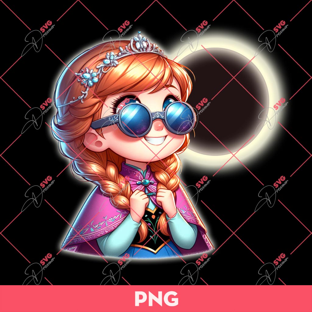 Anna With Total Solar Eclipse April 8 2024 PNG, Anna Princess And Solar Eclipse PNG