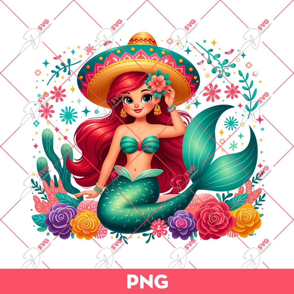 Ariel Mermaid Cinco De Mayo PNG, Ariel Princess Mexico Festival PNG