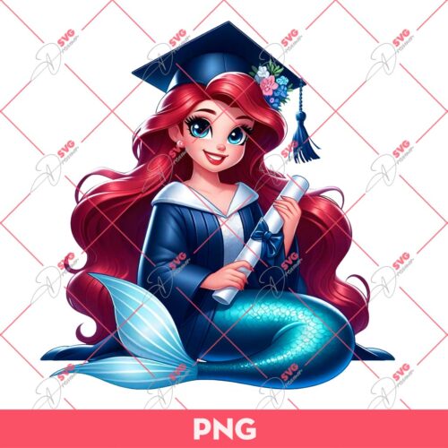 Ariel Mermaid Graduation PNG, Disney Princess Graduation 2024 PNG