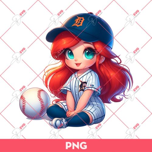 Ariel Princess Detroit Tigers PNG, Disney Ariel Mermaid Baseball PNG