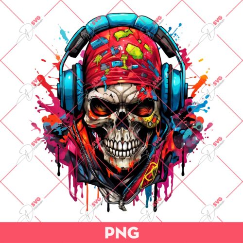 Art Skull Colorful PNG, Skull Listening To Music PNG, Art Skeleton PNG